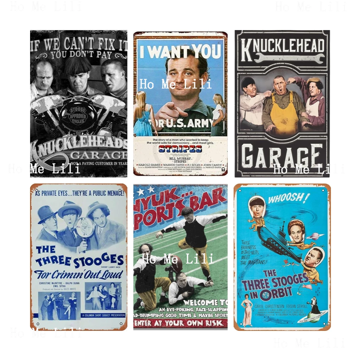 The Three Stooges Knucklehead Funny Classic Movie Poster Vintage Metal Tin Logo Nostalgic Wall Decoration