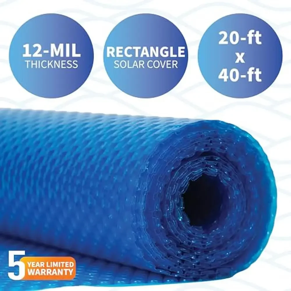 12-mil Rectangular Solar Blanket In-Ground Pools 20x40 Solar Heat Retention Insulation Passive Heating Pool Water Evaporation