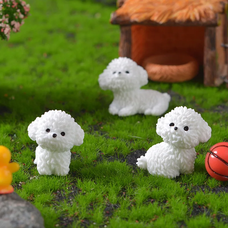Bichon Frise Dog Figurines Mini Cute Miniature Craft Fairy Garden DIY Home Desk Decoration Kids Bedroom Living Room Car Ornament