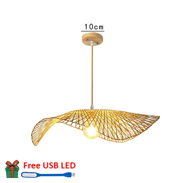 Chinese Style Bamboo Woven Wicker Pendant Lights Natural Rattan Shade Cap Hanging Lamp Restaurant Hotel Bedroom Lighting Fixture Single 03