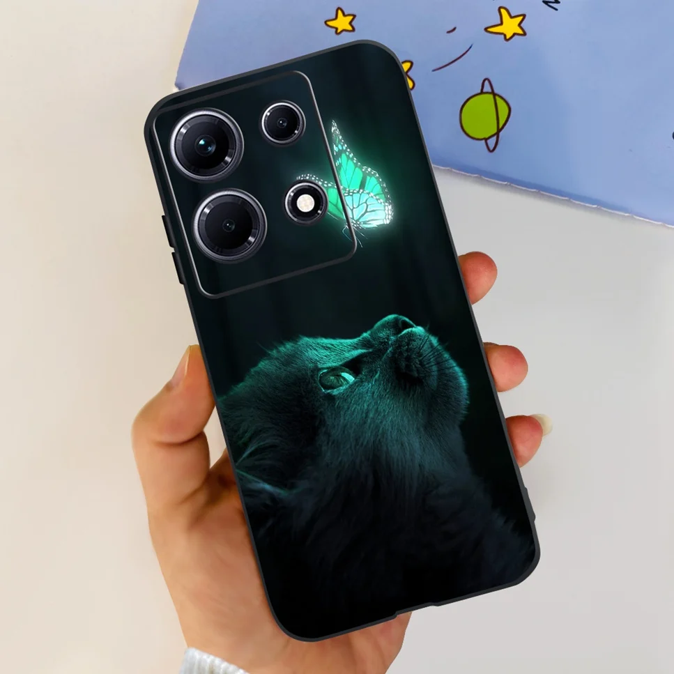 Black Silicone Cute Cat Cartoon Painted Case - Fashionable Protective Bumper Cover