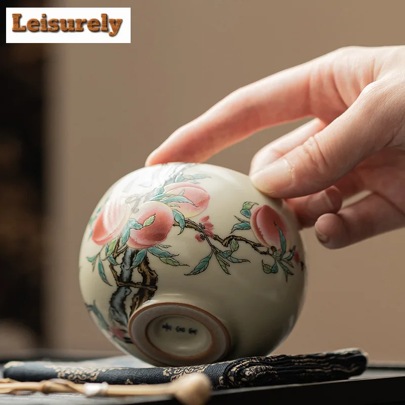 160ml Antique Ru Kiln Nine Peach Arhat Cup Household Master Cup Ceramic Tea Bowl Can Be Raised Chinese Meditation Cup Drinkware