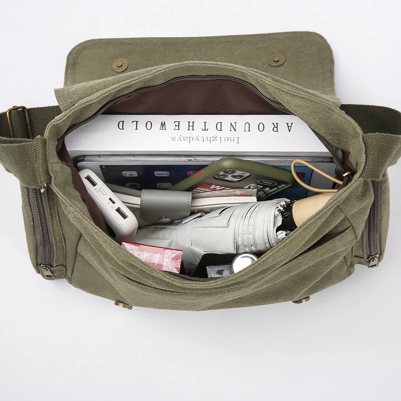 Large Capacity Women's Canvas Shoulder Bag Lovely Cat Printed Army Green Crossbody Bag For Women Laptop Bag