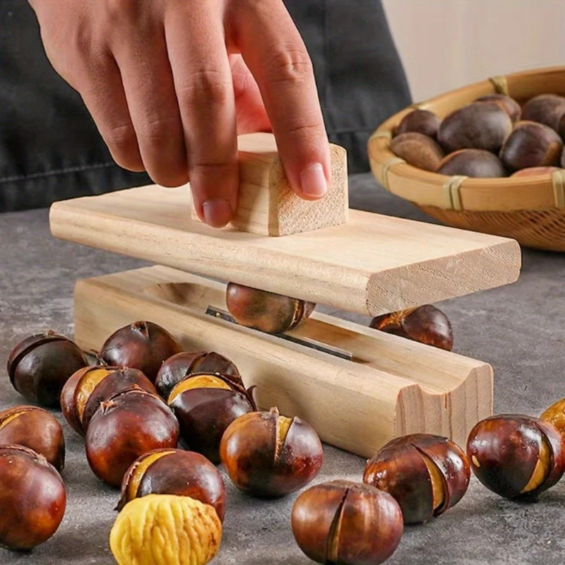 Chestnut Can Opener, Solid Wood Peeler, Raw Chestnut, Lotus Seed Machine, Household Cross Shaped Chestnut Opener Tool