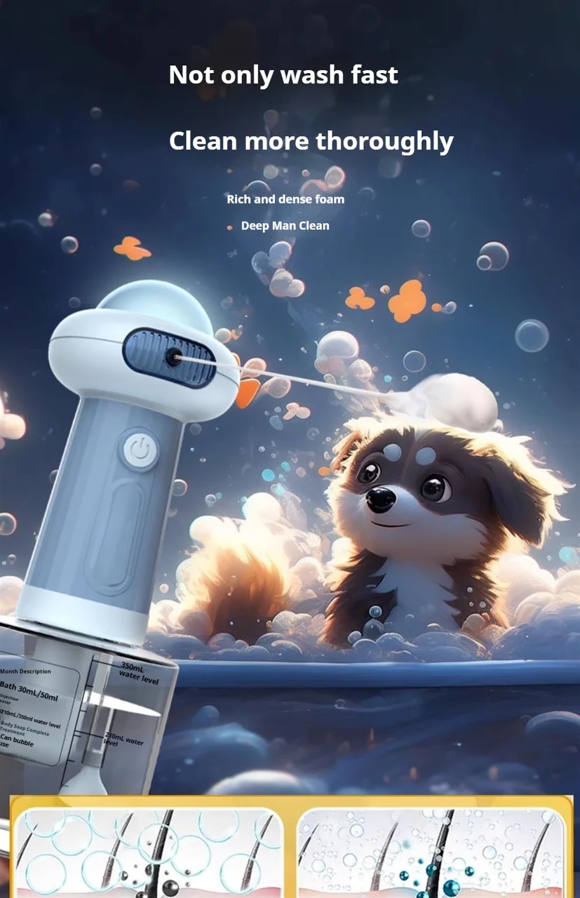 Automatic Dog Soap Dispenser - Wireless USB Pet Grooming Foam Sprayer