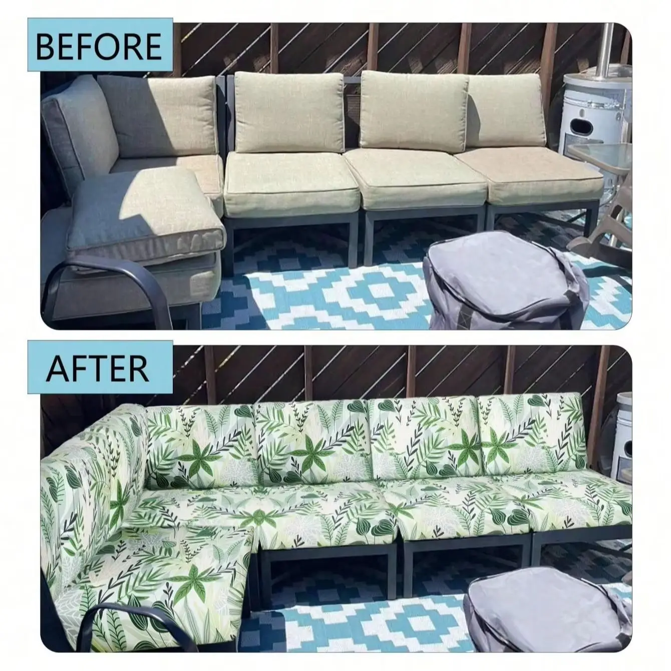 Tropical Print Outdoor Sofa Cushion Covers - Non-Slip Furniture Protectors