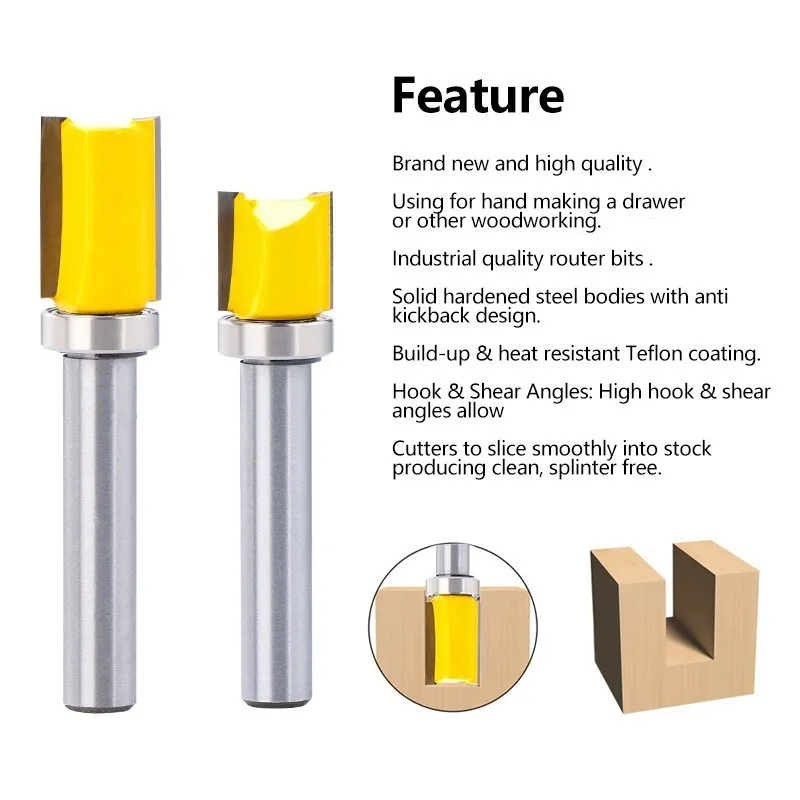 Cca 밀링 커터 8mm 생크 플러시 트림 라우터 비트, 하단 베어링 12.7mm 블레이드 목재 패턴 비트 목공 도구