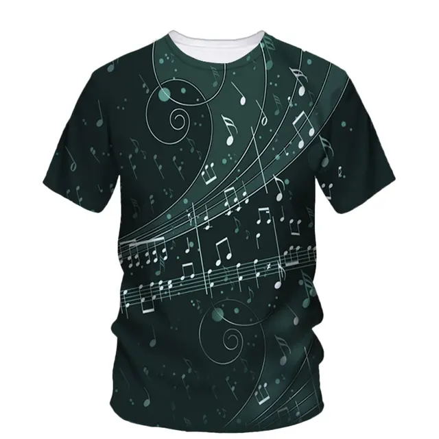 Símbolo musical: Camiseta masculina fashion de verão impressa em 3D, criativa, estilo Harajuku, casual, manga curta, gola clássica e solta 6 Camiseta masculina com símbolo musical impressa em 3D