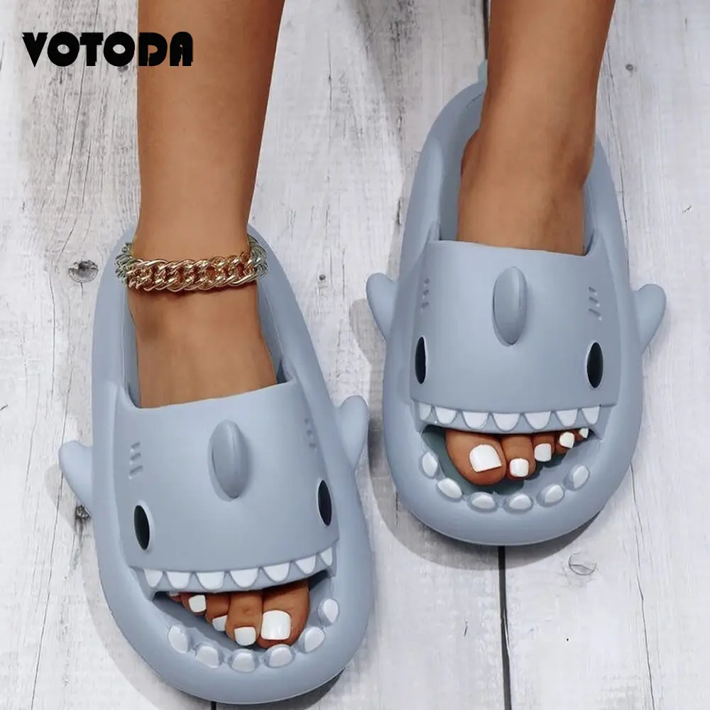 

2023 Summer Women Beach Slippers Cartoon Shark Slides Cute Animal Sandals Thick Sole Antislip Home Bathroom Flip Flops Men Shoes