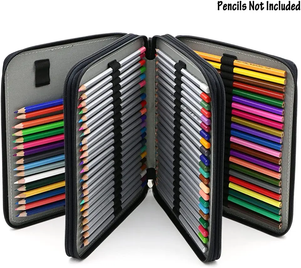 

Deluxe PU Leather Pencil Case For Colored Pencils - 120 Slot Pencil Holder with Handle Strap Handy Colored Pencil Box Large