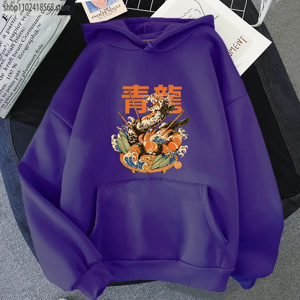 Dragon Sushi Black Hoodies Women Men Sweatshirt Kpop Streetwear Long Fleece Coat Anime Hoodie Funny Kawaii Clothes Tracksuit Men