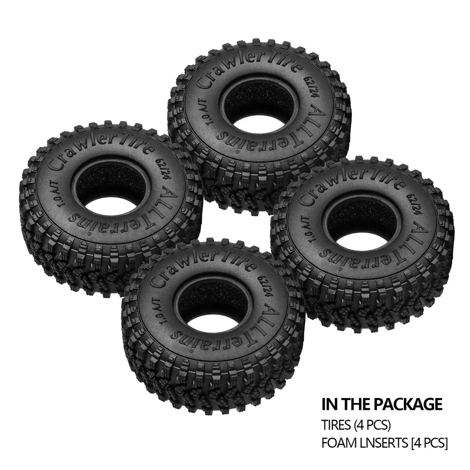 Fujita 1.0" RC Crawler Tires With Silicone Inserts - 57x26mm For TRX4M SCX24 1/18 1/24 Scale