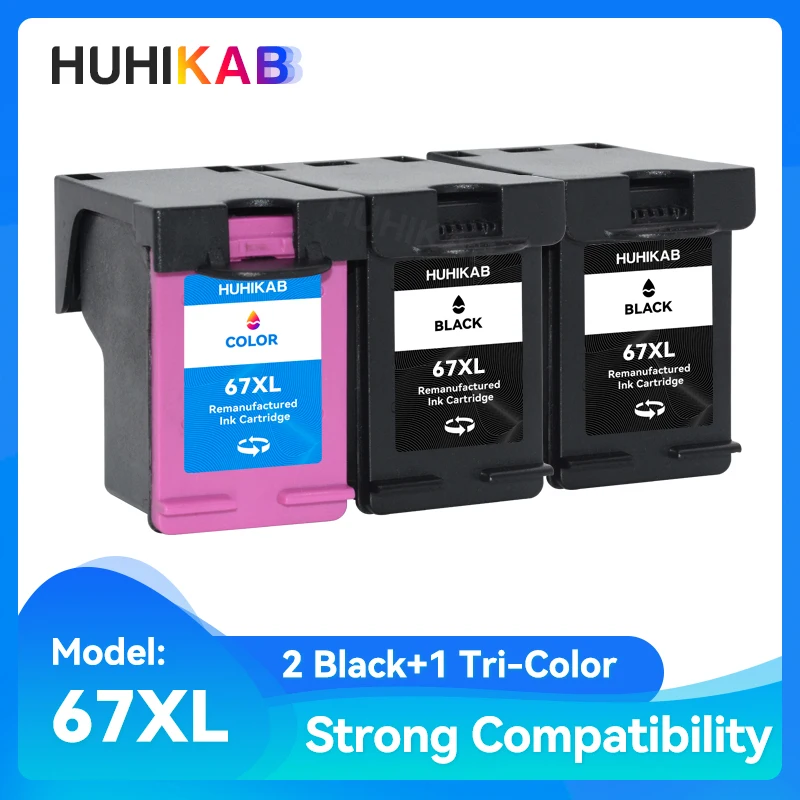 

HUHIKAB 67XL Remanufactured Ink Cartridge Compatible for HP 67 XL ENVY 6052 6055 6058 6075 6452 Deskjet plus 4140 4152 Printer