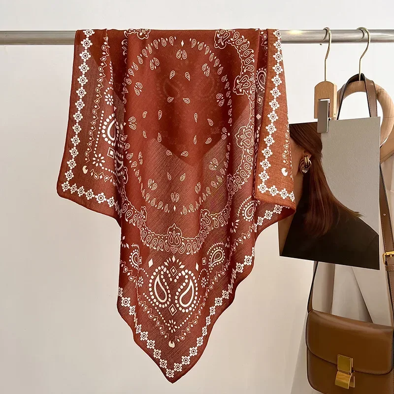 Print 70*70cm Cotton Square Scarf for Women Soft Neckerchief Lady Hijab Small Neck Ties Female Hair Headbands Hijab