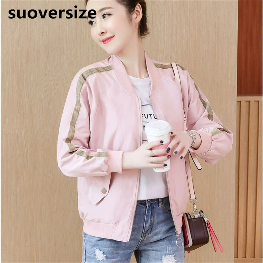 

Embroidery Casual Side Stripe Baseball Jacket Loose Korean Coats Spring Fall Female Outwear Elegant Baggy Chaqueta Mujer Manteau