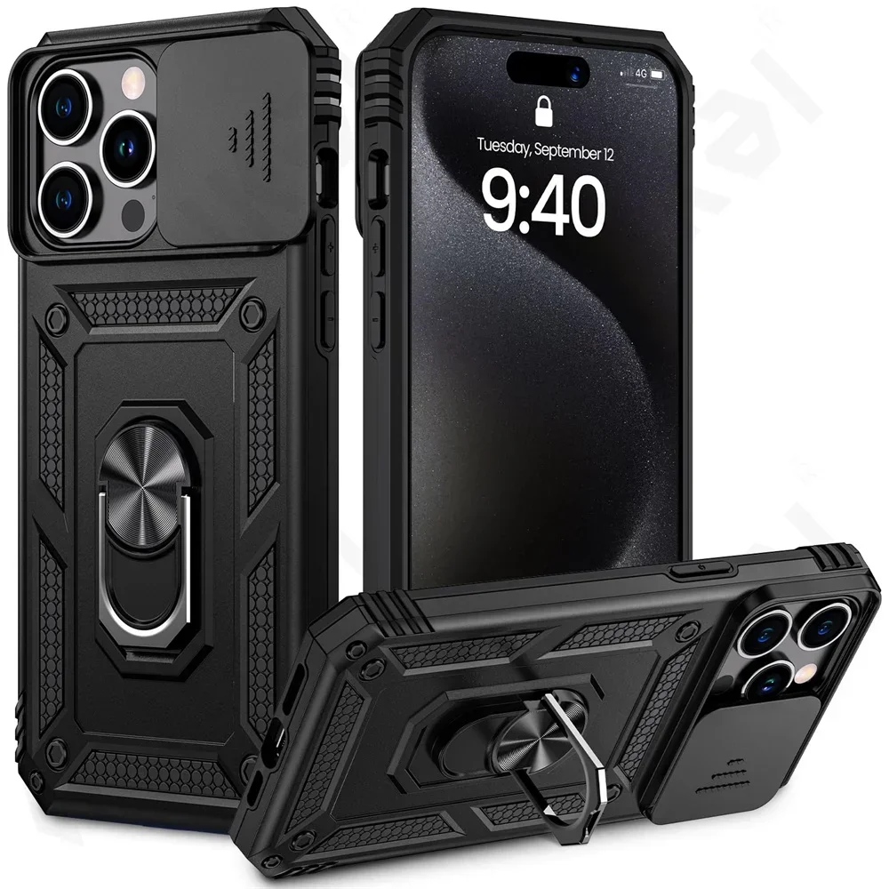 Rugged Kickstand Case with Slide Camera Protection and Drop Shockproof Design