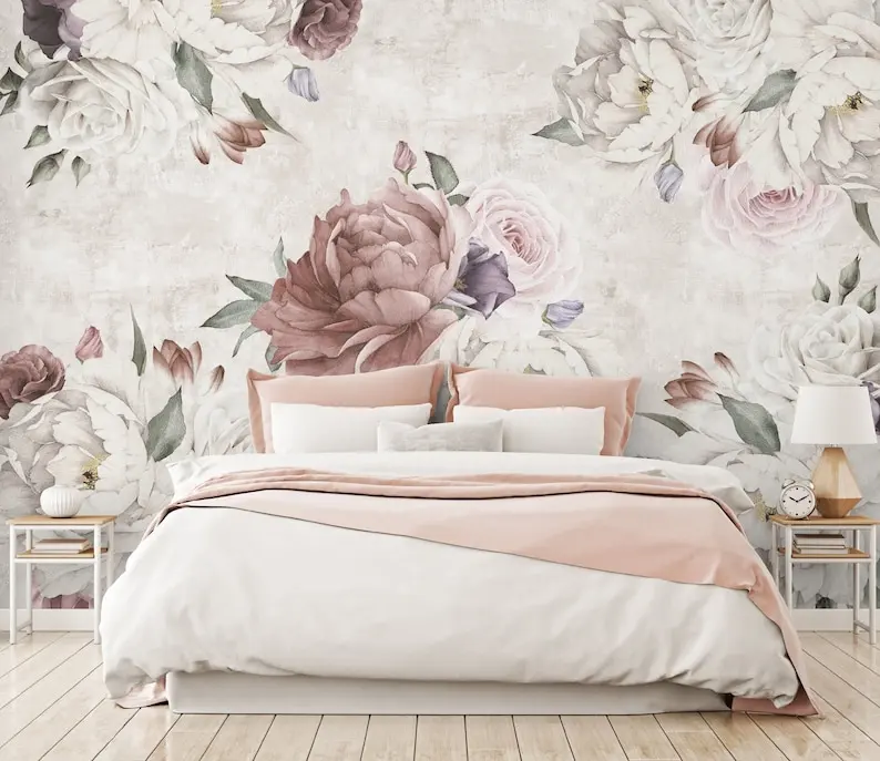 

Peony Wallpaper Soft Floral Bouquet Wall Mural Peel and Stick