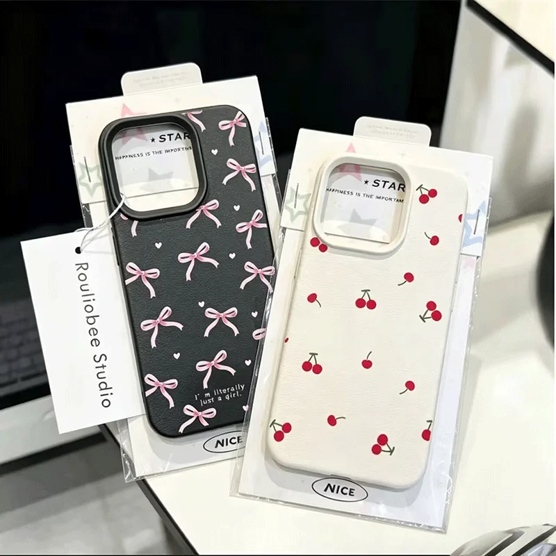Cherry Bow Lychee Protective Phone Case