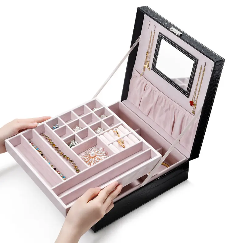 

New double-layer jewelry mirror storage box Large capacity high-end exquisite Jewel Box gift box