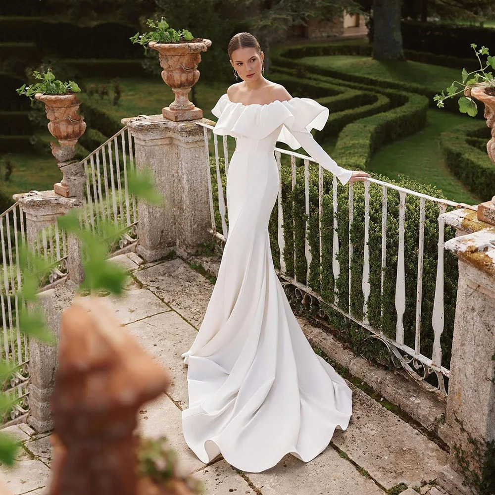 

Women's Mermaid Wedding Dresses Off The Shoulder Long Sleeves Bride Dress New robe de mariée Customzie To Measures Elegant 2023