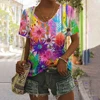 Gradient Floral Graphic 3D Print T-Shirts Women Casual V-Neck Short Sleeve T Shirt Y2k Harajuku Tees Casual Tops Female Clothing