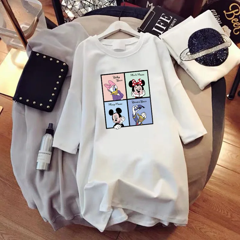 Disney T-shirt Mickey Donald Duck Print Cartoon T-shirt Women's Summer Loose Casual Fashion Mid-Length Large Size Short-sleeved 3