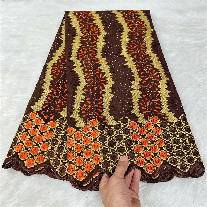 

5 yard Swiss voile lace fabric heavy beaded embroidery African High Qualit 100% cotton With diamonds popular Dubai style 9L09181