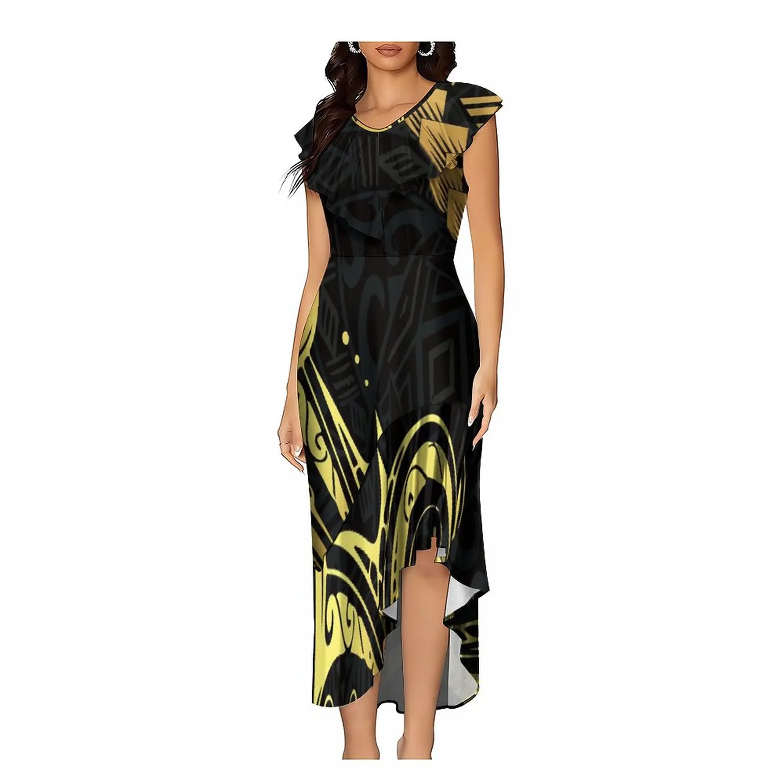

Polynesian Casual Long Dress Party Custom Dress Women's Dress Print Long Skirt Irregular Lotus Skirt Custom Pattern