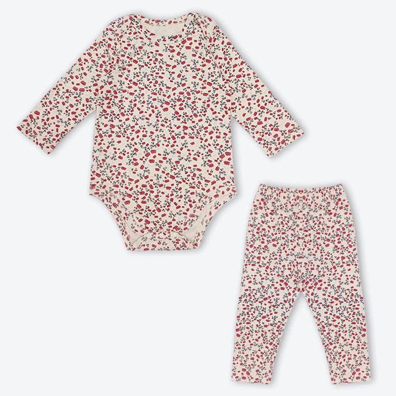 New Spring Baby Boy Girl Pajamas Cute Print O-neck Full Sleeve Bodysuit+Elastic Waist Pants Newborn Home Wear Nightgown E22048