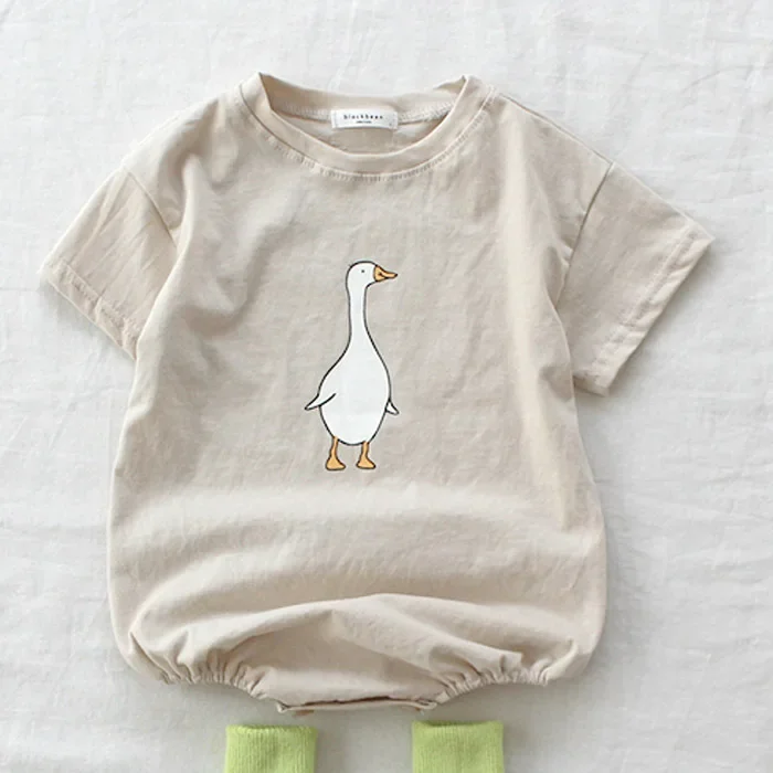 Baby Summer Clothing Baby Short Sleeve One Piece T-Shirt Simple Cartoon Goose One Piece Boy Romper Babyoutfit Set Clothes infant romper