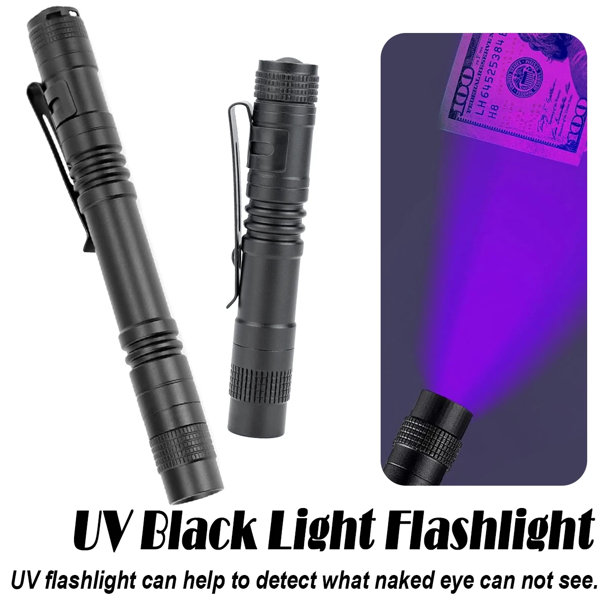 Uv Flashlight 365nm Ultraviolet Torch With Pen Clip 395nm Small Blacklight Mini Led Portable Light Scorpion Detection Lamp Black uv flashlight,black light bulbs