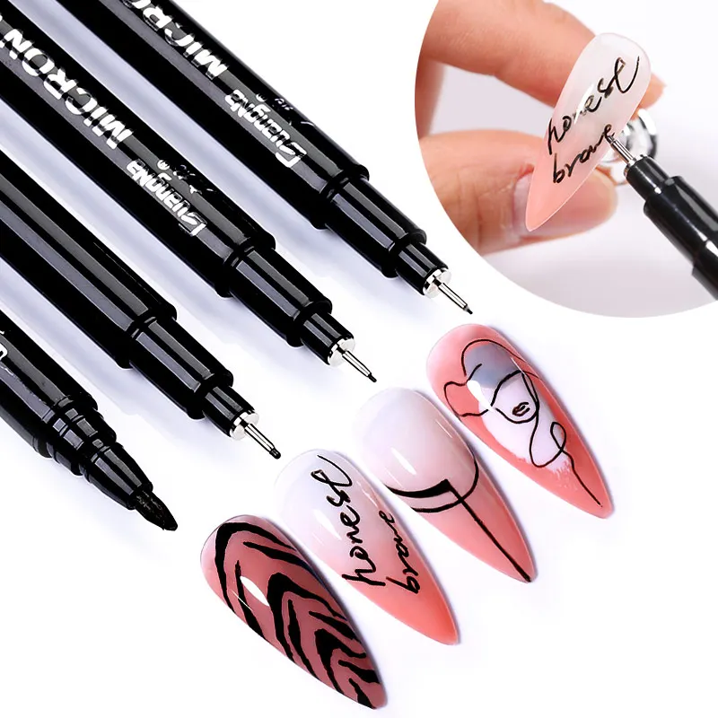Nail Brush Painting Pen Waterproof Black Color UV Gel Polish Design for DIY Graffiti Line Drawing Colorful Varnish Adorn Tools Nail Art Pen