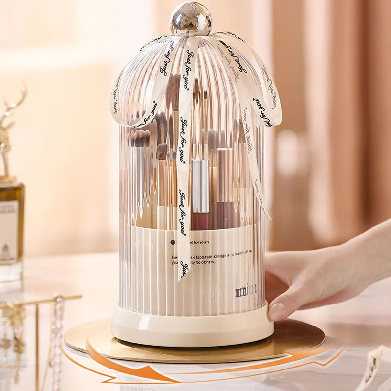 360° Rotating Make Up Organizer With Lid Luxury Cosmetic Brushes Holder Lipstick Eyebrow Pencil Holder Eye Shadow Storage Box
