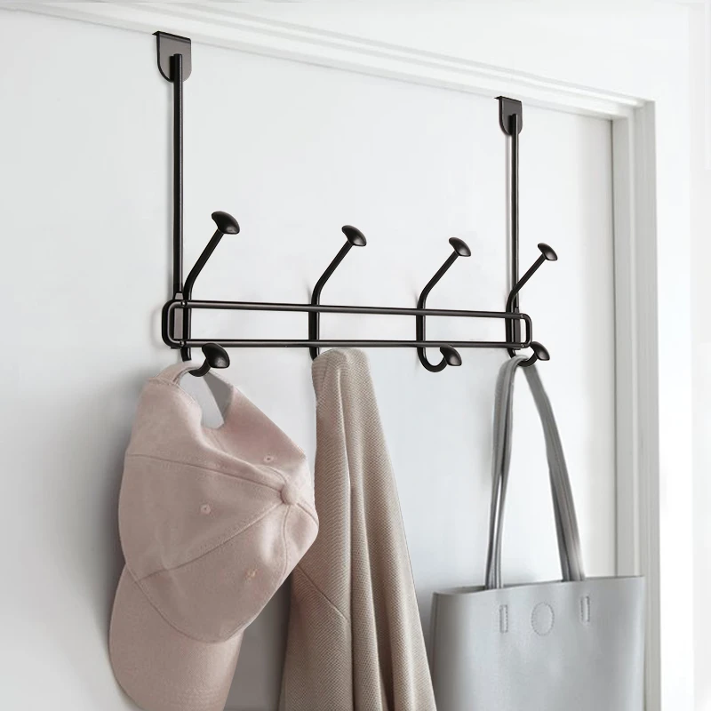 Over Door Hooks Hanger With 4 Heavy Duty Carbon Steel Hooks For Bedroom, Coats, Jackets, Purses