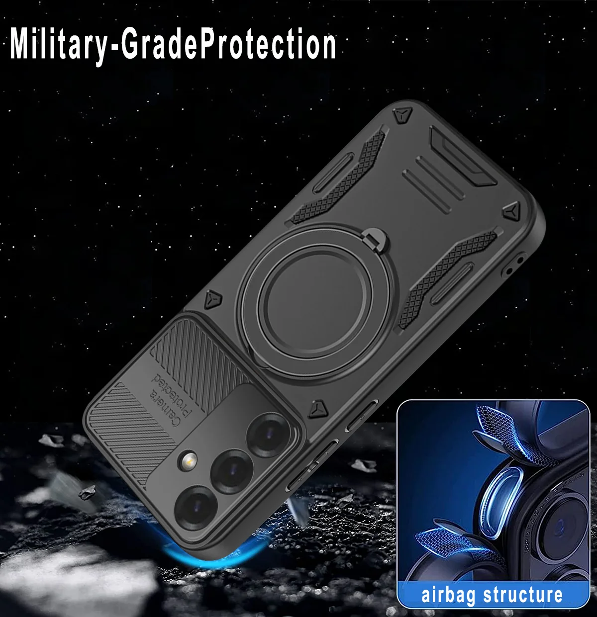 Enhanced Magnetic Case with 360° Rotating Kickstand and Lens Protection - Tough PC Cover
