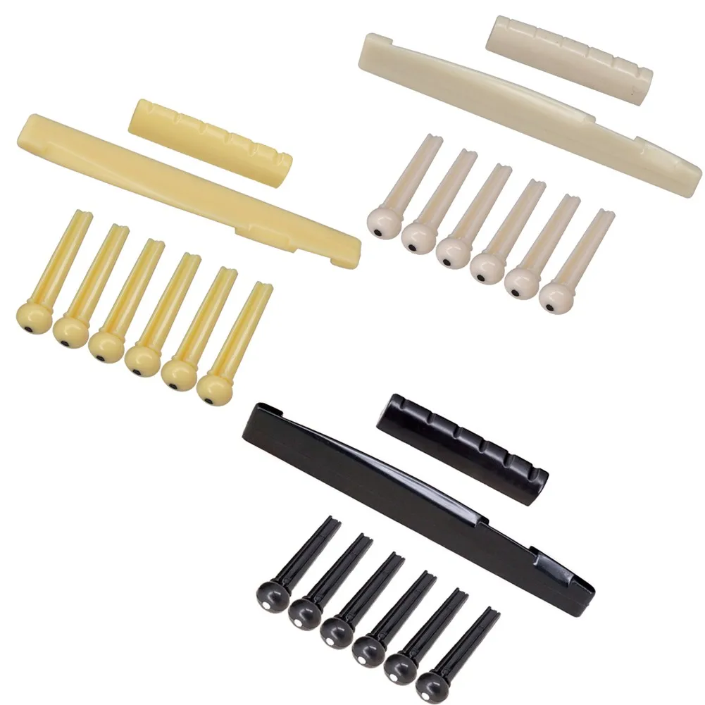 

6-String Guitar Nut & Saddle + Bridge Pin Set White / Yellow / Black Replacement Parts For Acoustic Guitars Accessories