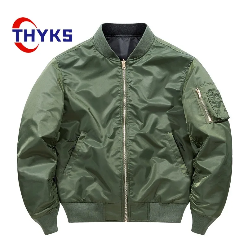 

Double Sided Mens Flight Jacket Spring Fall Solid Color Loose Casual Bomber Jackets Windproof Wear-resisting Chaquetas Hombre
