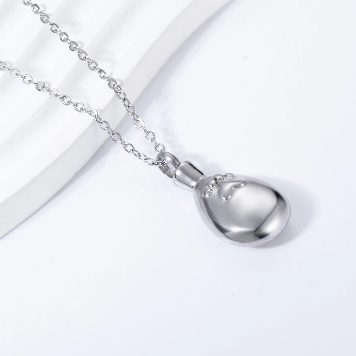 Drop Water with Paw Print Urn Necklace Stainless Steel Cremation Pendant For Ashes Keepsake Jewelry For Pet with funnel Knit 4
