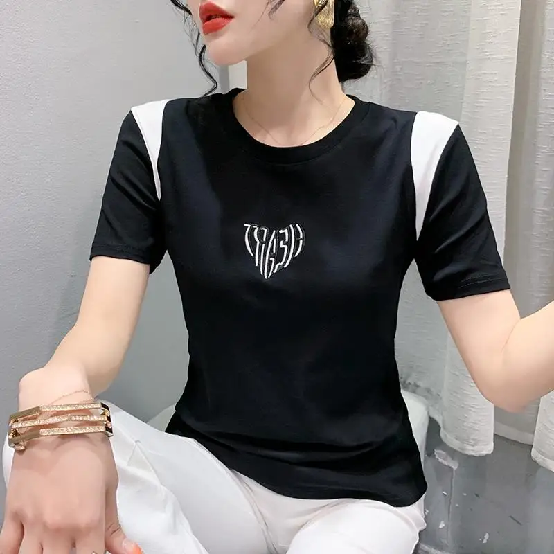 

Fashion Embroidery Letter T-Shirt Women Short Sleeve Summer New Design tops