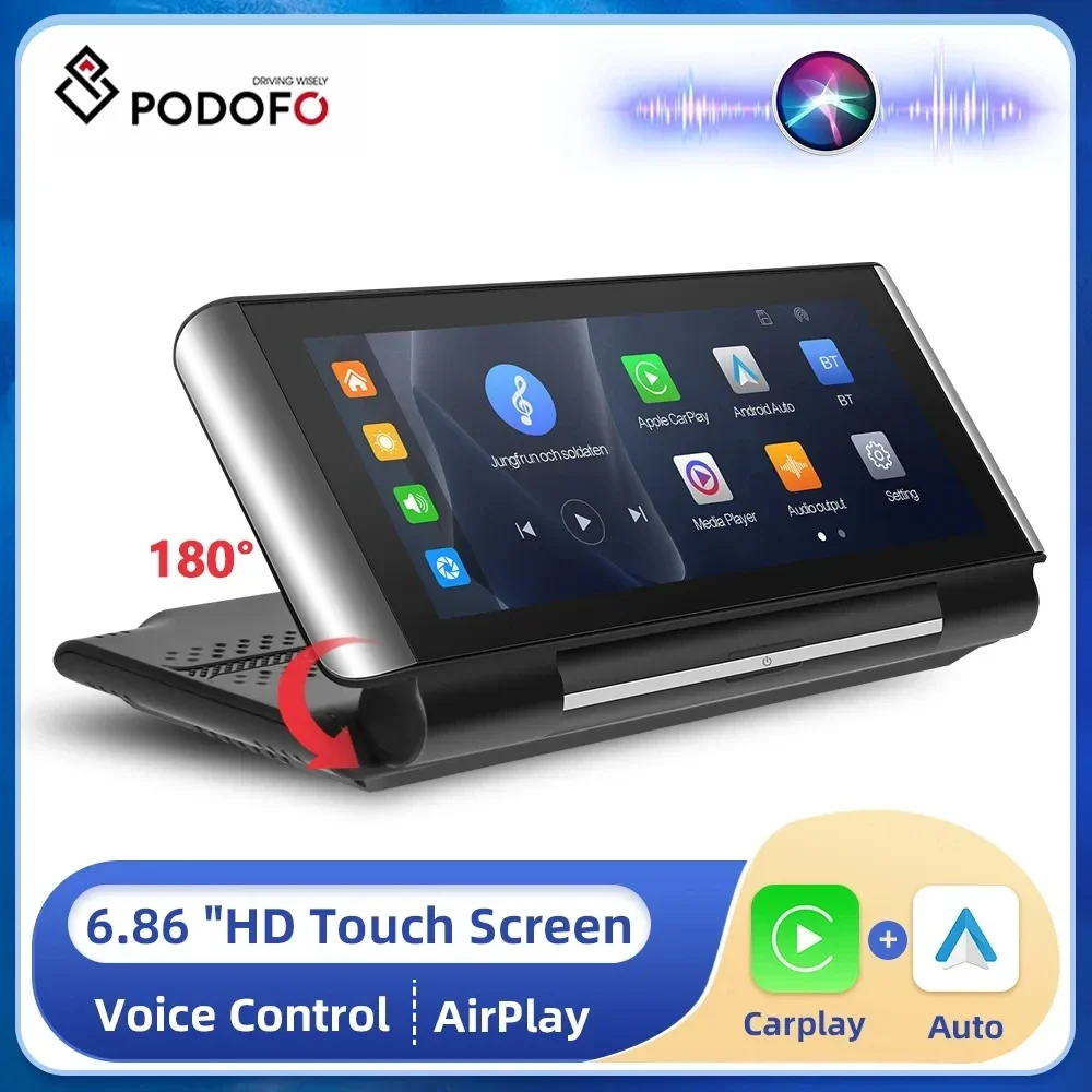 Podofo 6.86" Car Monitor Carplay Android Auto Screen Portable Smart Player Bluetooth Music Voice Control For Toyota Honda Hyundai,car stereo,touch screen display,car display,video carplay adapter