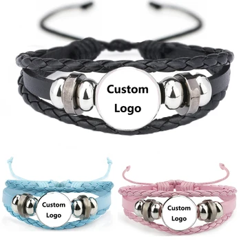 Bracciale in pelle con logo personalizzato Ciondolo con foto personalizzato Nero Rosa Blu Figura anime Braccialetti Cosplay per bambini Uomo Regalo