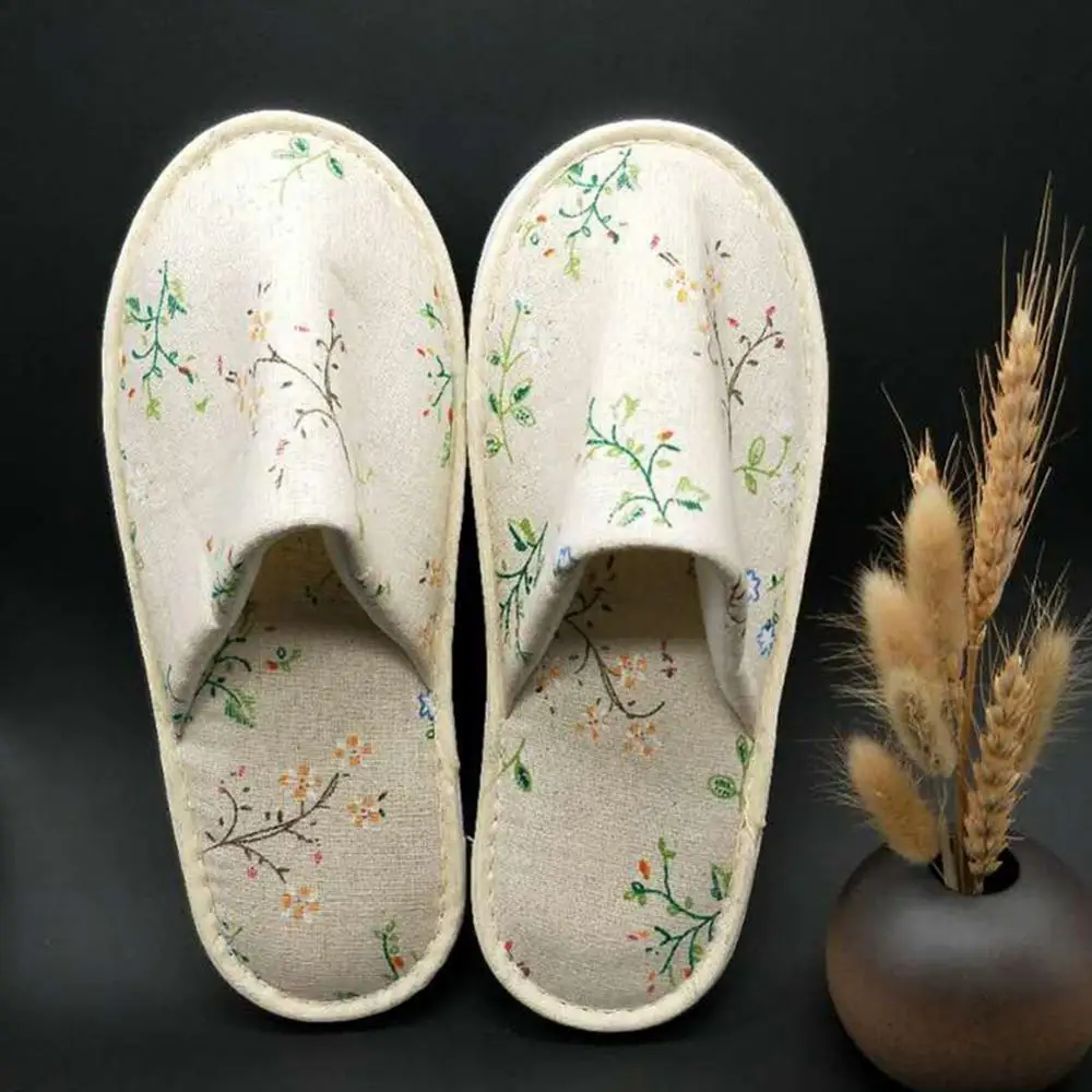 Disposable slippers portable closed toe tree leaf print hotel travel SPA