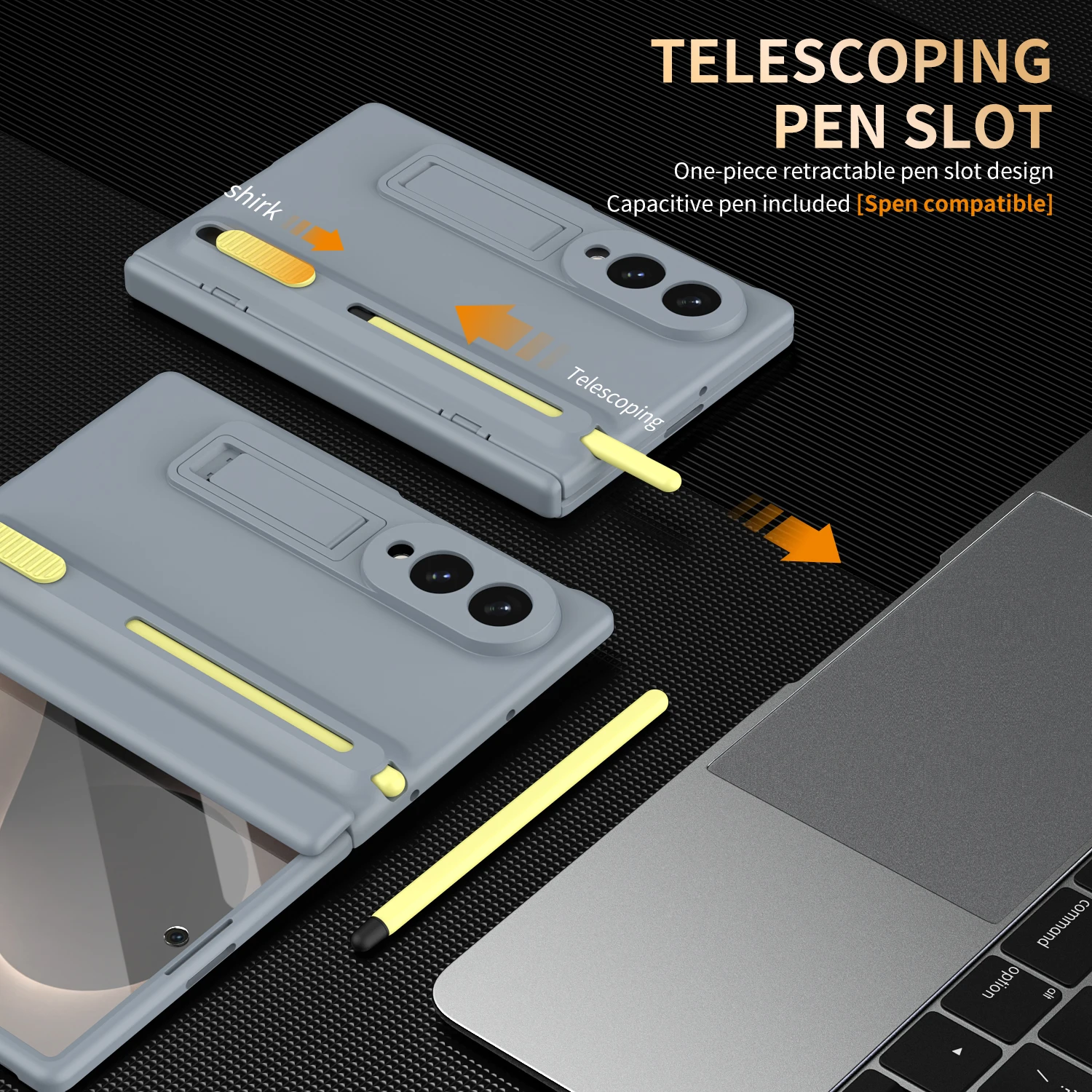 Foldable Phone Protective Case with Retractable Stylus, Built-in Kickstand & Screen Guard