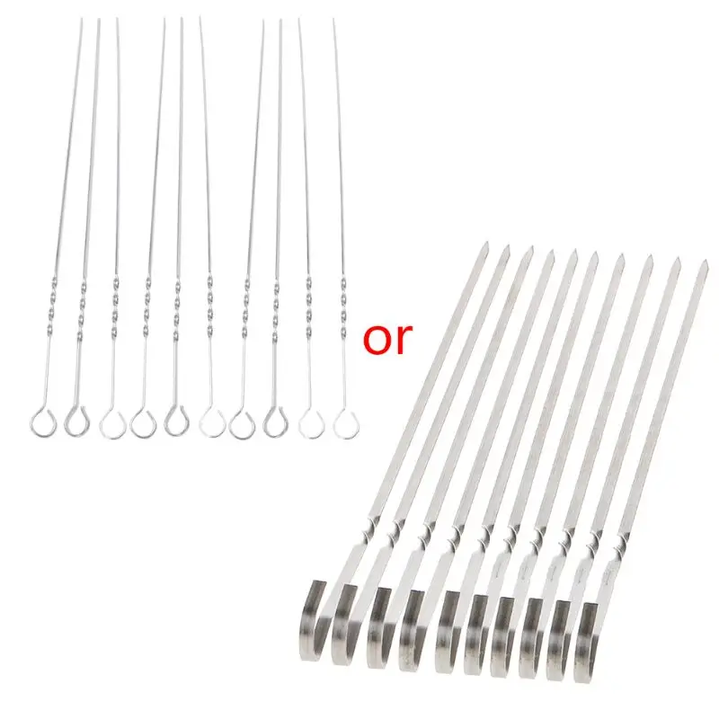 10 Pcs Stainless Steel Flat Meat Skewers For Outdoor BBQ Barbecue