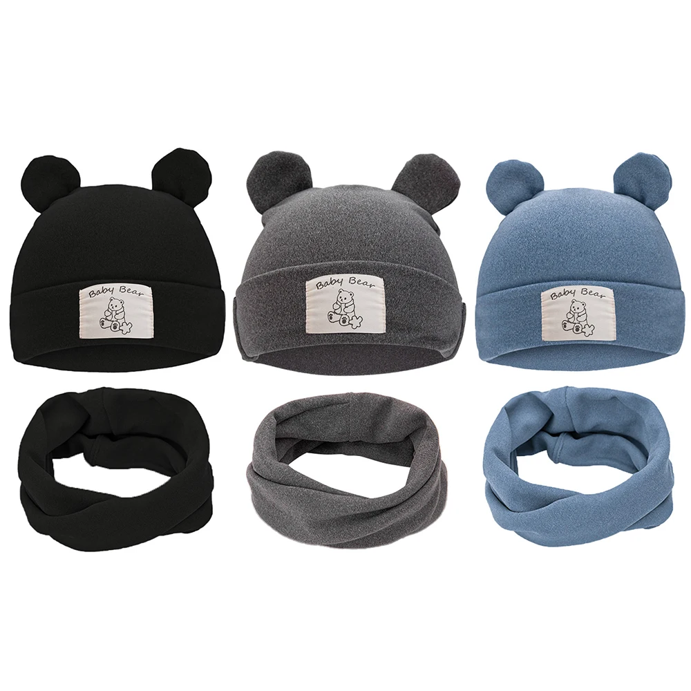 2Pcs/Set Baby Boys Turban Hats Scarf Faux Cashmere Label Caps Beanies Infant Autumn Winter Bonnets Kids Headwear Headwraps
