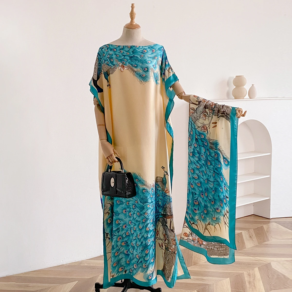 2025 Summer New Fashion African Dresses For Women Elegant Printed Silk Muslim Lady Long Hijab Kaftan Dress Oversize Kuwait Abaya