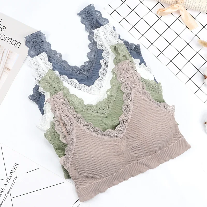 Women Bra New Seamless Lace Bra Back Wrapped Chest No Steel Ring Thread Net Red Sports Underwear