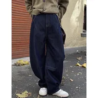 Women's Retro Wide Leg Baggy Denim Trouser Harajuku Washed High Waist Loose Jeans 2024 Autumn Casual Japanese Solid Color Pant 1