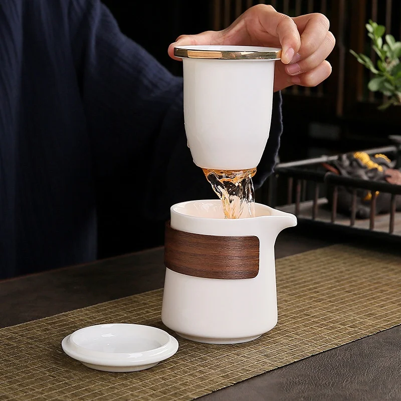 Travel Teaware Set 1 Pot 4 Mug White Porcelain Portable Kung Fu Ceremony Teapot Chinese Outdoor Ceramic Tea Cup with Storage Bag