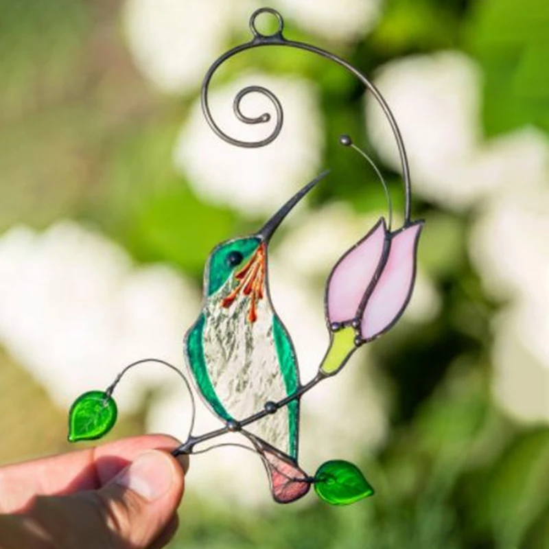 1Pcs Metall Glasmalerei Handwerk Garten Fenster Balkon Hummingbird Hof Hause Wand Hängen Vogel Ornament Tür Dekor Liefert